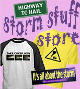 Storm Stuff Store with weather calendar, T-shirts, Katrina ornament, gifts, bumper stickers, more